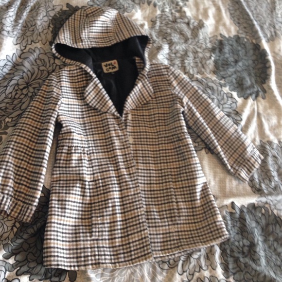 Plaid Button Down Coat with Hood