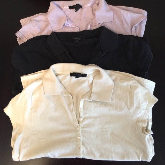 3 Express polos, sz L, Lt purple, yellow & black
