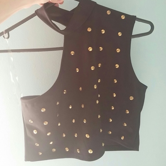 Black with gold studds crop top