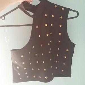 Black with gold studds crop top
