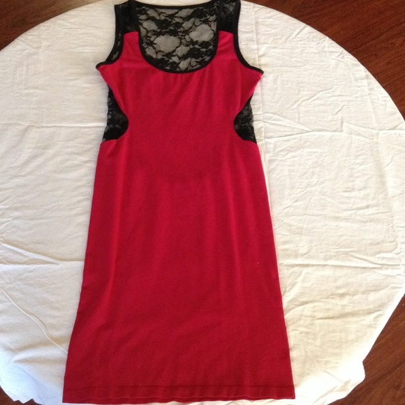 Red W/ Black Lace Tank Dress