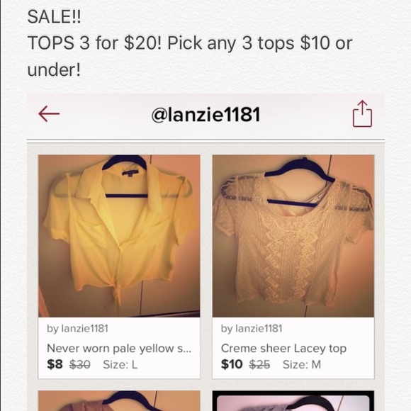 TOPS SALE! 3 for $20!