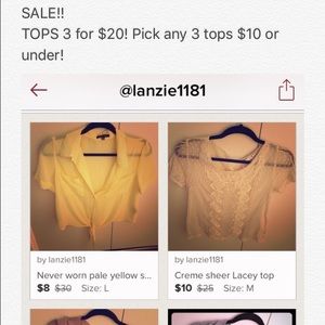 TOPS SALE! 3 for $20!