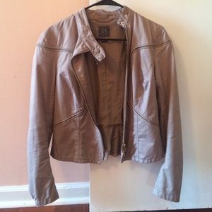 Armani exchange beige tan zipper moto jacket