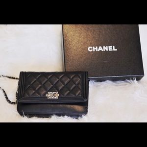 Authentic Chanel Le Boy WOC on silver