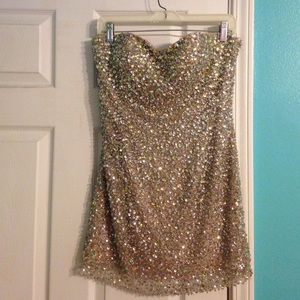 Sherri Hill all sequined nude dress