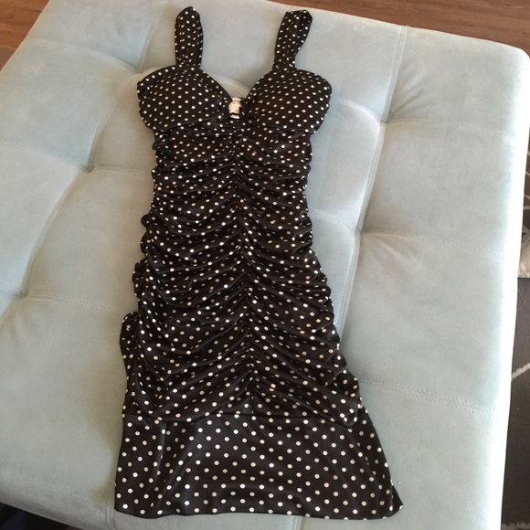 Sexy black and white polka dot satin dress - Picture 1 of 3