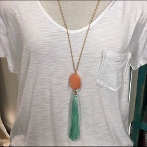 Hanging stone and tassel necklace