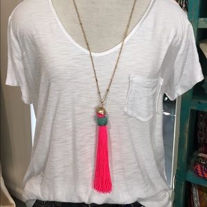 Neon pink hanging tassel necklace