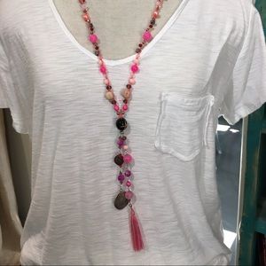 Long pink beaded statement necklace