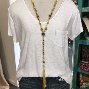 Beaded yellow hanging statement necklace