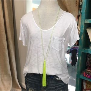 Neon yellow extra long hanging tassel necklace