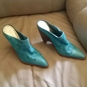 Teal blue leather shoes