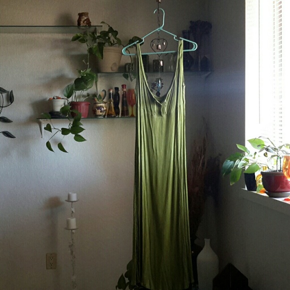 Woman's Moss Green Long Summer Maxi Dress Sz L
