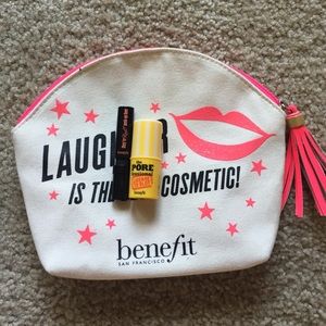 Benefit travel bag with travel sizes