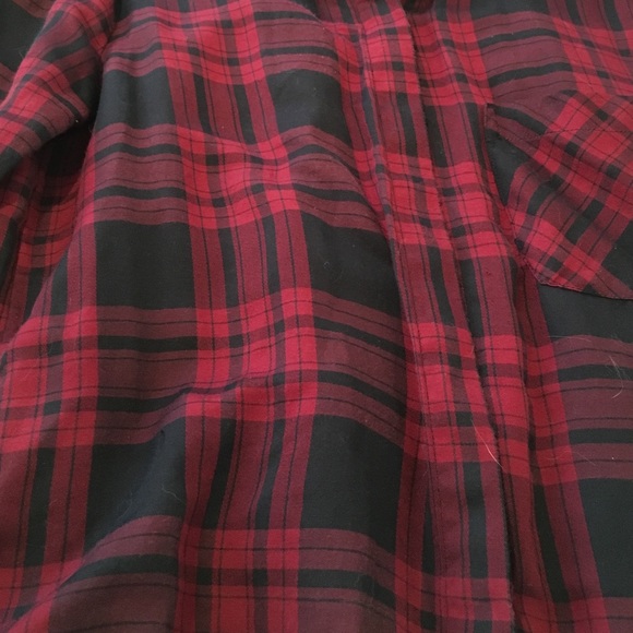 Navy blue and red plaid button down. - Picture 2 of 2