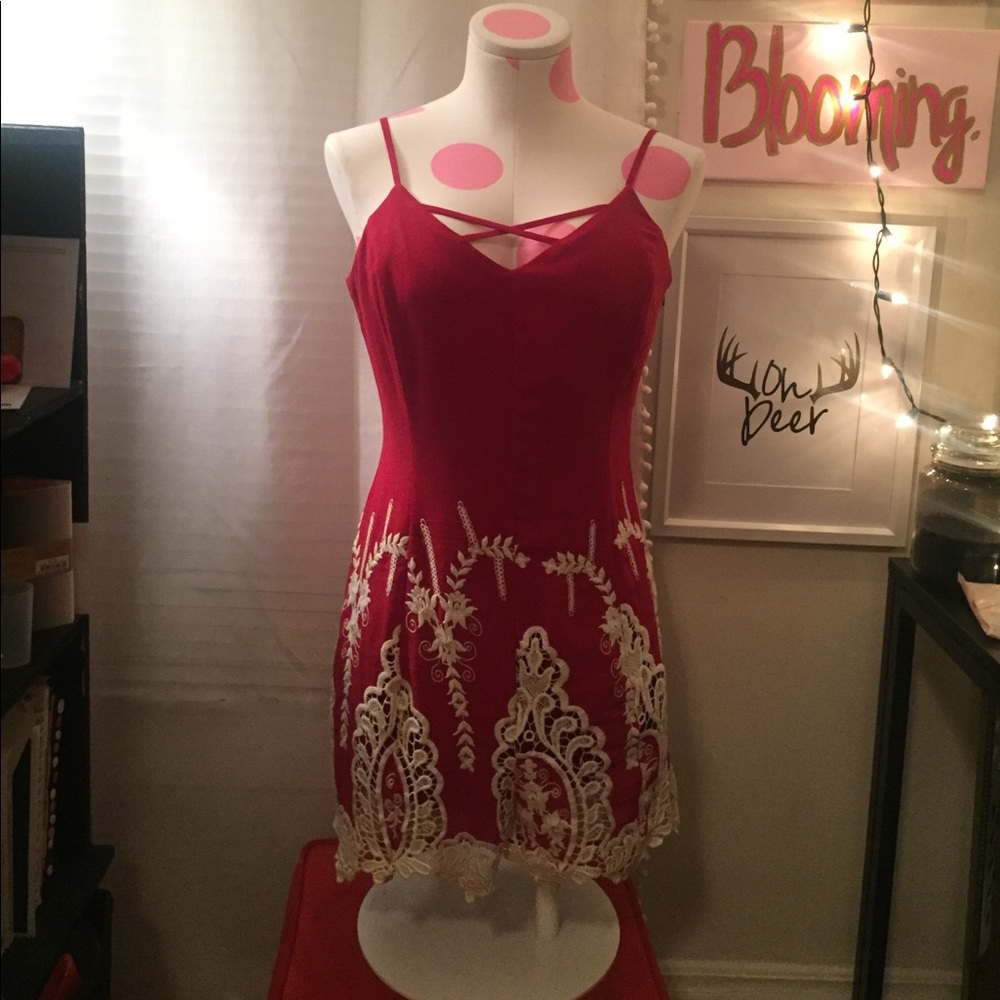 Red Strappy romper crochet bottom