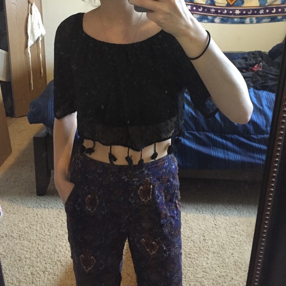 LA Hearts Polka-Dot Crop Top w/ Tassels