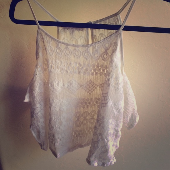 Cream pen shoulder top from boutique