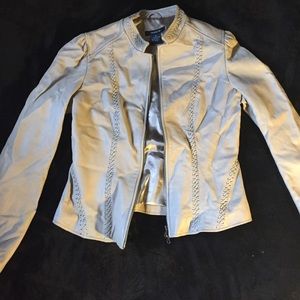 Champagne Colored Leather Fitted Jacket