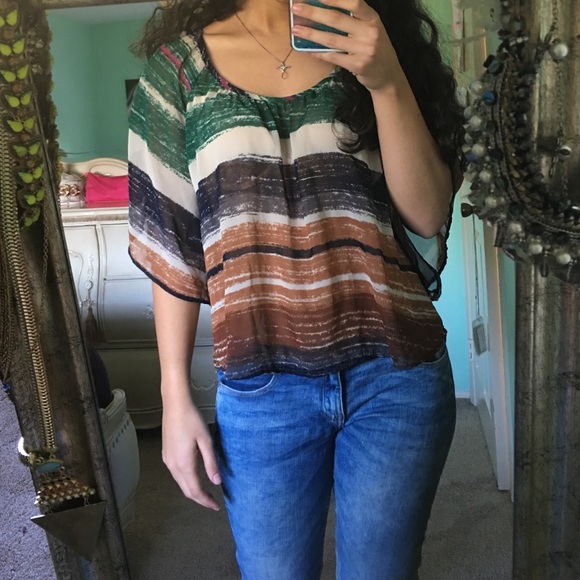 Striped flowy sheer blouse