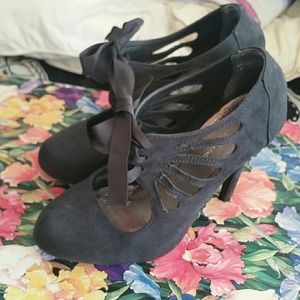 Gray Velvet Ankle Strap Heels