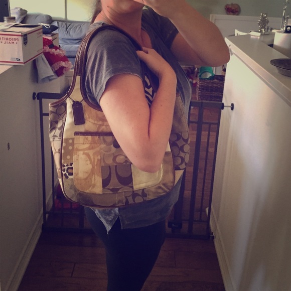 Authentic Coach Brown Patchwork Handbag