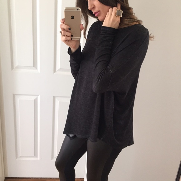 Sold • Black Asymmetrical Long Sleeve Top - Picture 2 of 4