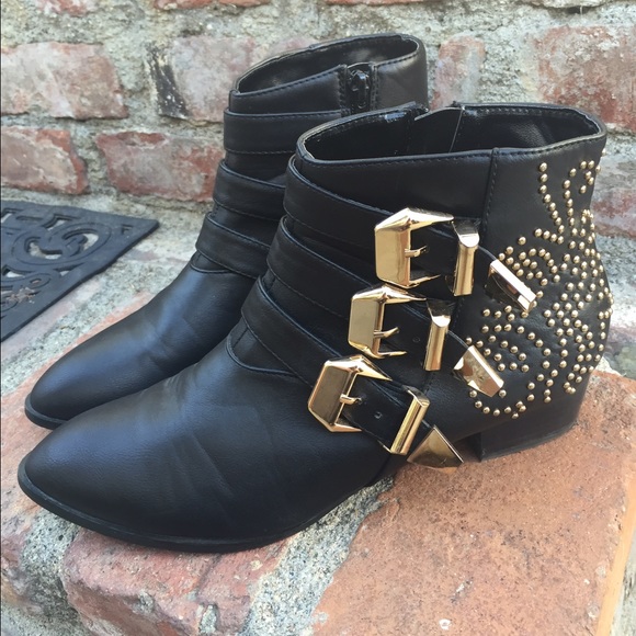 Gold Studded Buckle Booties