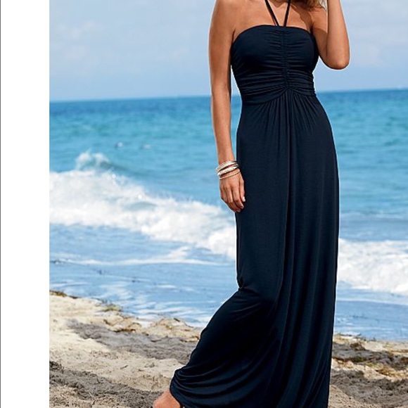 Navy halter/strapless maxi