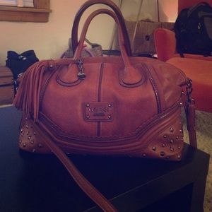 Guess brown satchel with stud detail