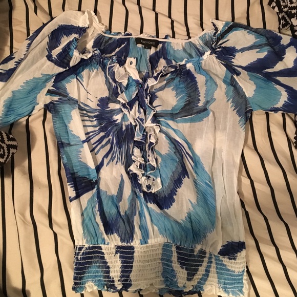 Blue and white dress shirt with buttons