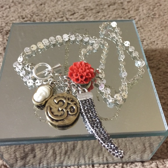 Long silver charm necklace