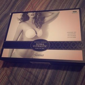 Adhesive strapless and backless bra.