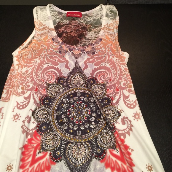 Silk, lacy, rhinestone dress. - Picture 2 of 3