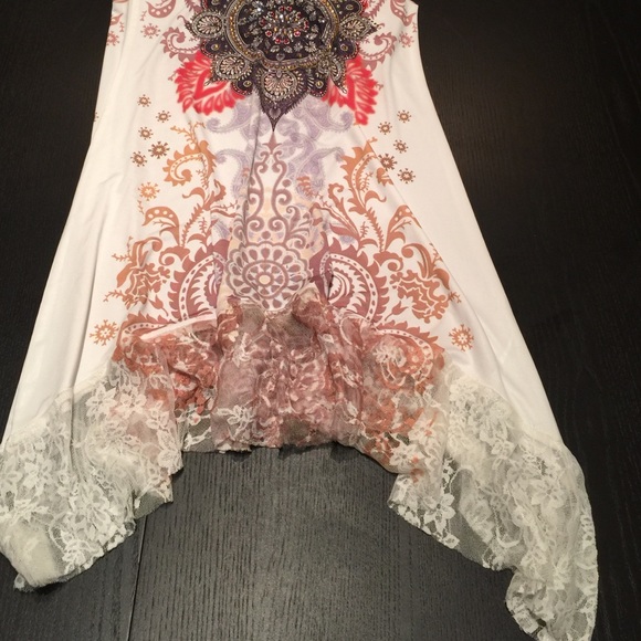 Silk, lacy, rhinestone dress. - Picture 3 of 3