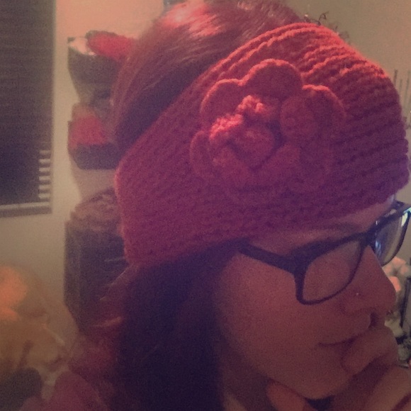 Red Ear Warmers with Flower