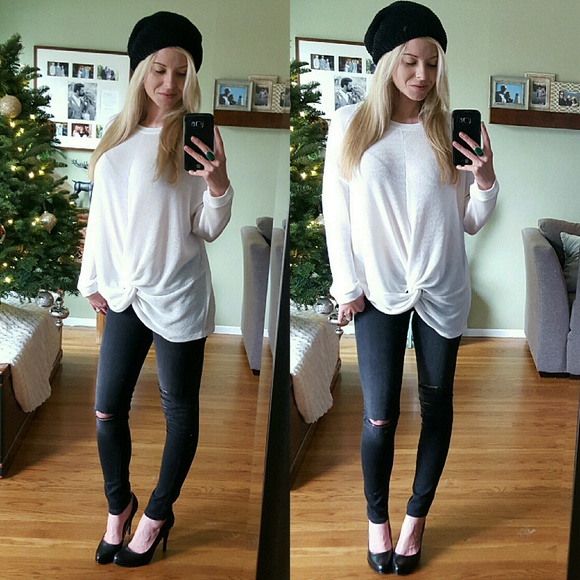 RESERVED Ivory Knot Front Knit Tunic - Picture 3 of 4