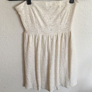 f21 cream lace strapless dress