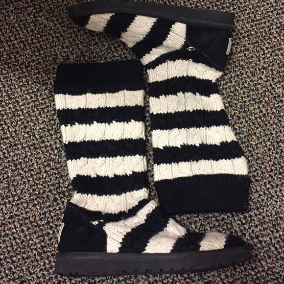 Black and White Striped Knit Uggs