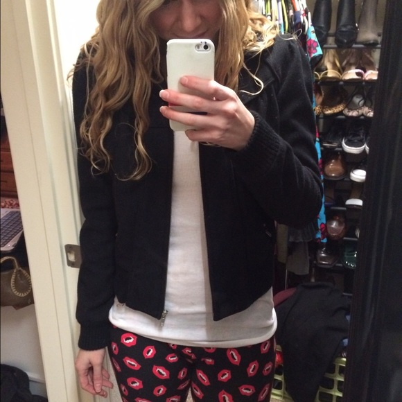 Wool Black Bomber Jacket Size S
