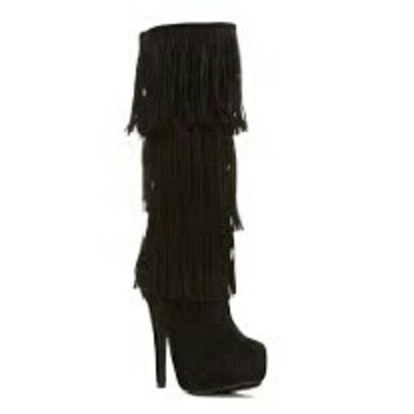 Black Fringe Platform Boots Sz. 8