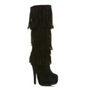 Black Fringe Platform Boots Sz. 8