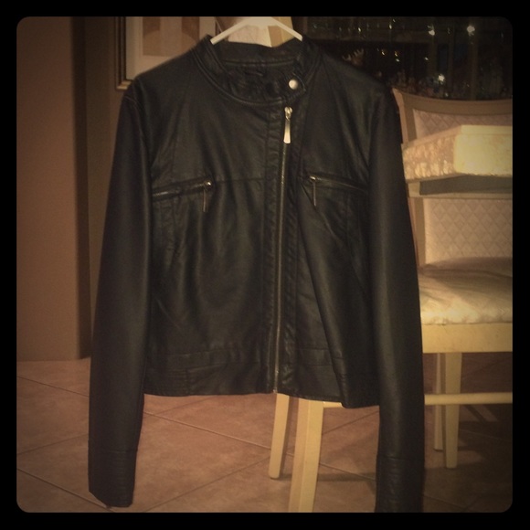 Faux leather jacket (black).