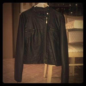 Faux leather jacket (black).