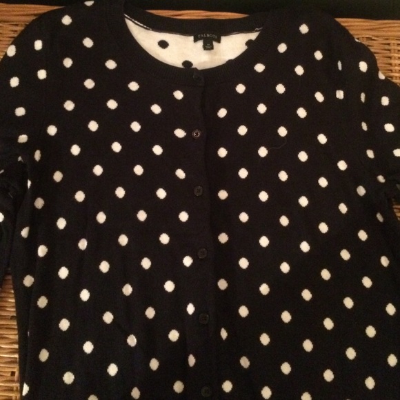 talbots navy and white polka dot cardigan
