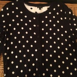 talbots navy and white polka dot cardigan