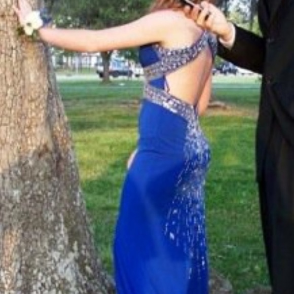 Royal Blue Backless Prom Dress - Picture 1 of 3