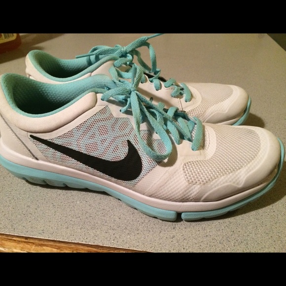 White and Blue Nike Flex Shoes