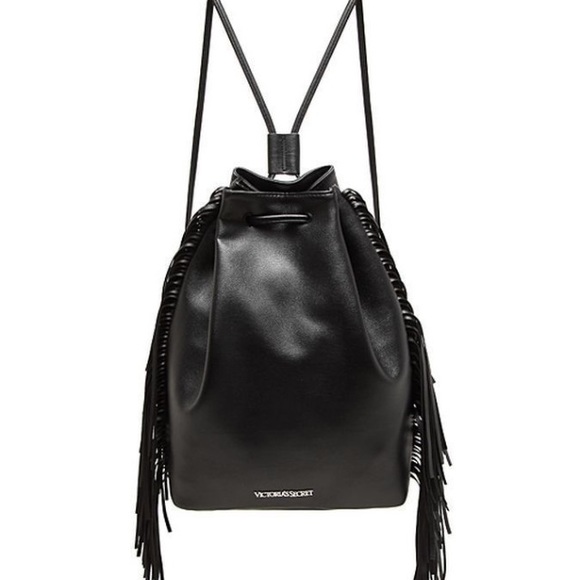 NWT Victoria Secret black leather fringe backpack